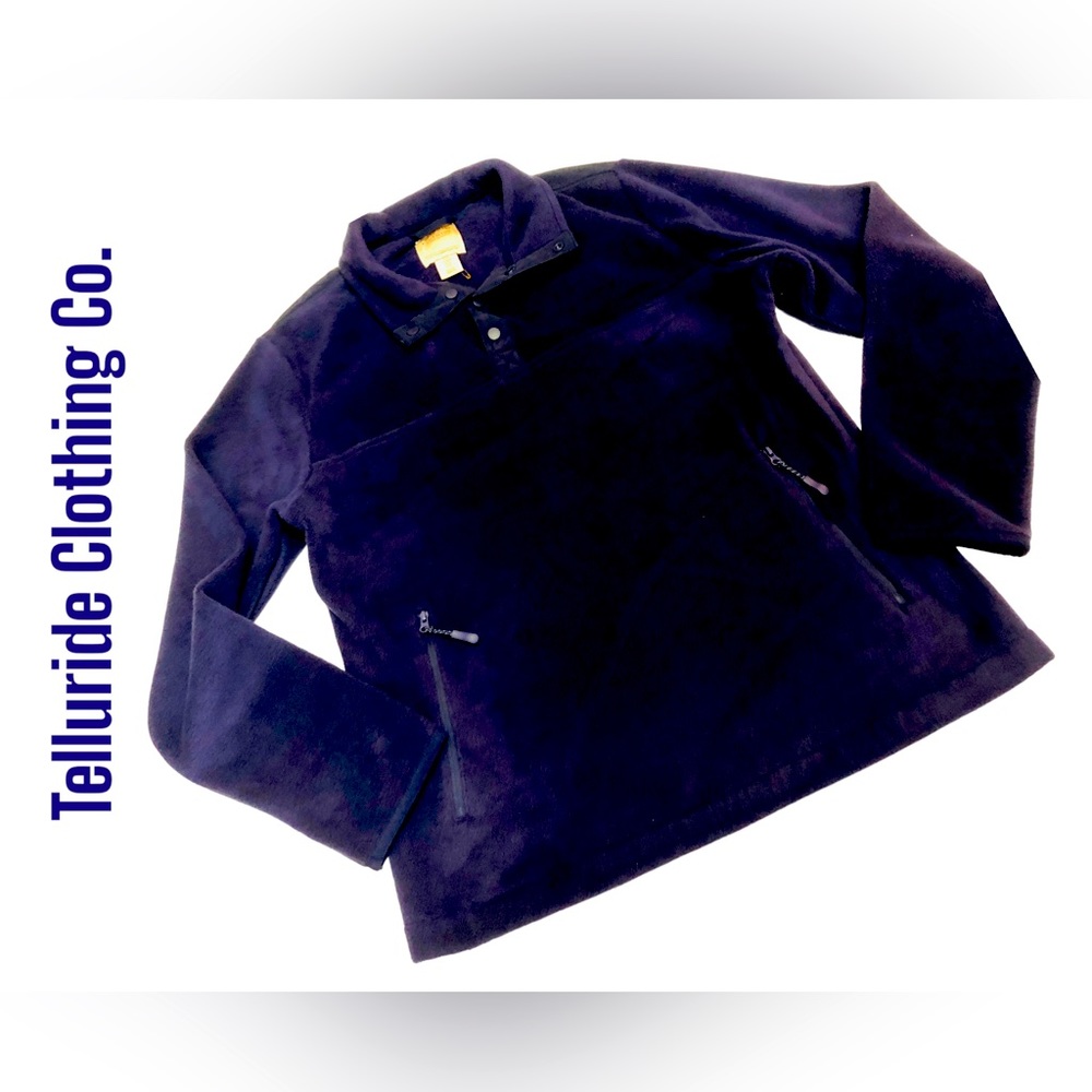 Telluride Clothing Co Sweatshirt Women  Fleece Snap Mock Neck Pullover Sz M Navy